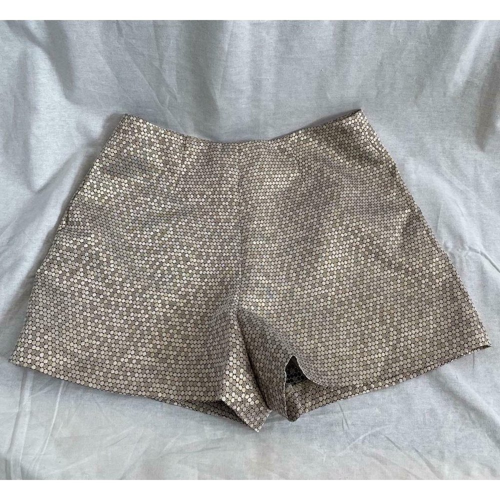 Warehouse Women's Shorts Dress Hot Pants Beige Metallic High Waist Size 8